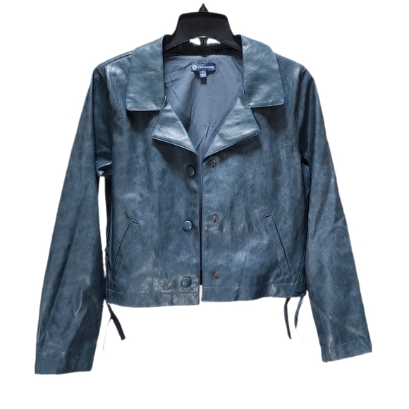 Democracy Jackets & Blazers - Democracy Long Sleeve Faux Leather Cropped Button Front Lace-Up Jacket Green S